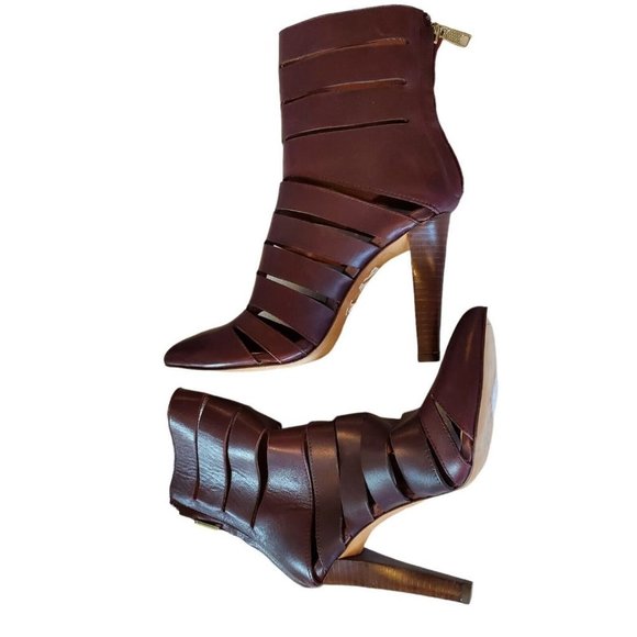 Rebecca Minkoff Sz 6 Debra Cutout Leather Bootie Caged Heels Brown Leather 3.75" - Picture 8 of 12